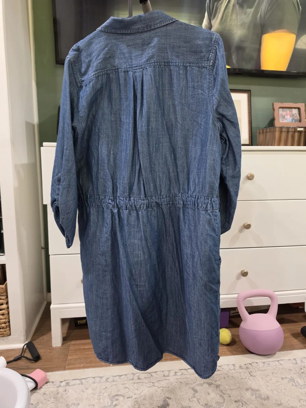 LOFT Outlet Casual Denim Button-Front Dress in Blue - Picture 3 of 4